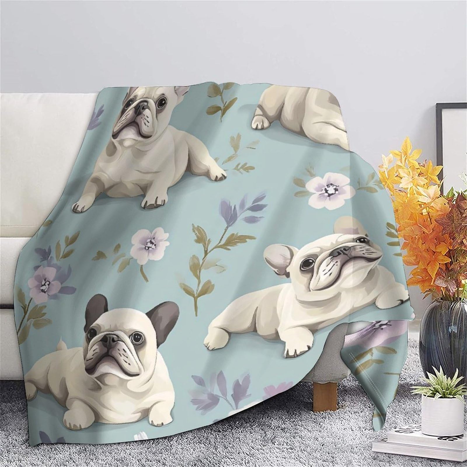 stampa 3D French Bulldog carino coperta da viaggio microfibra biancheria da letto compatta coperta da viaggio morbida per giovani in vacanza Illustration dolce 70×80inch(180x200cm)