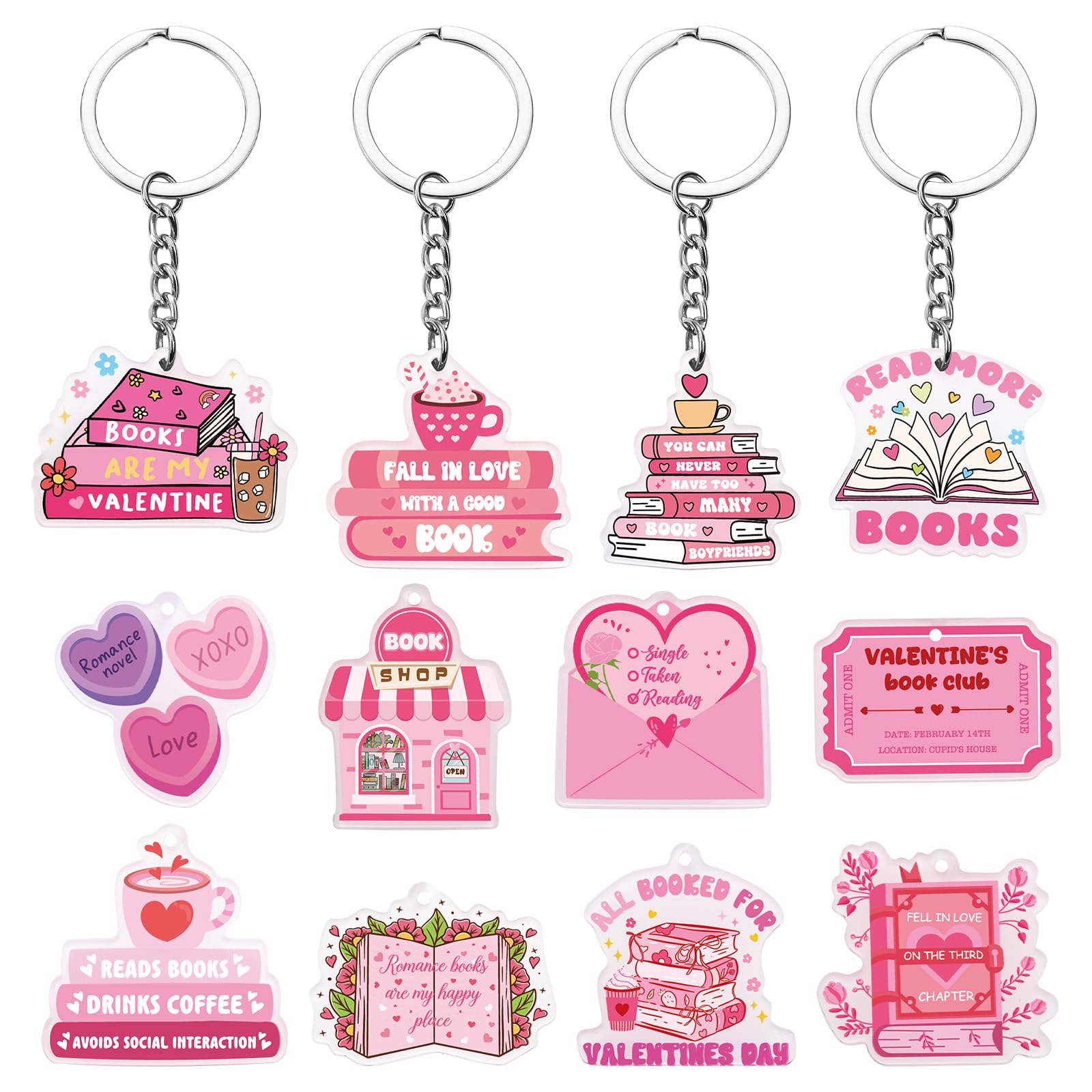 Tondiamo 60 Pcs Valentine's Day Keychains Gift Bulk for Bookish Love Hearts Reading Book Club Supplies Romance Book Lover Reader Accessories Party Favor for Women Men Students Teachers Gifts