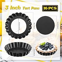 Vista 2 de Tessco 16 Piezas Mini Sartenes para Tartas con Fondo Extraíble Antiadherente Mini Quiche Mini Sartenes para Tartas de Pastel de Molde Lado Estriado
