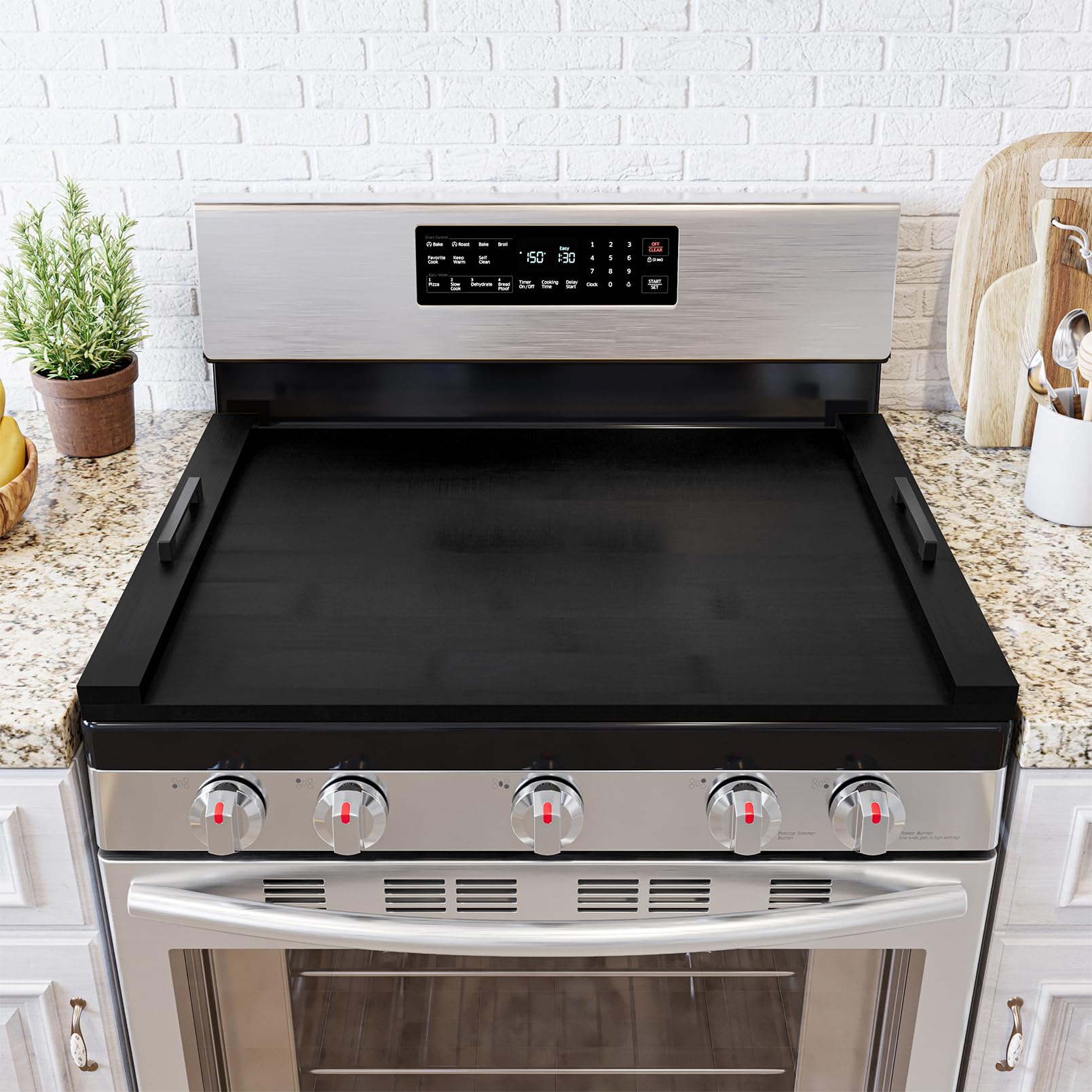 spaceaid noodle board stove kitchen cover with handles, top covers for gas burners and electric stove, oven decor accessories wood tray for countertop, black bamboo