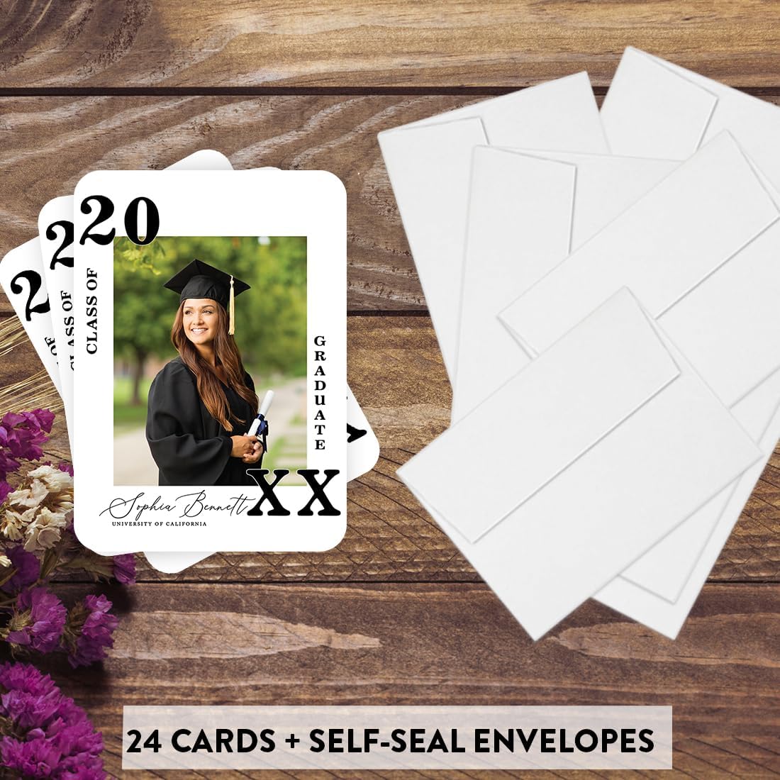 Andaz Press 24-Pack, 5x7-Inch Personalized Photo Graduation Announcement Cards 2026 with Envelopes, Custom Photo Class of 2026 Postcard for High School, College Custom Graduation Cards Grad