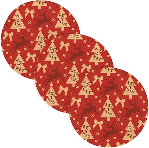 Hot Pad - Salvamanteles con símbolos de Navidad rojos para ollas y sartenes calientes de 15 pulgadas, tejido de hilo de algodón, resistentes al