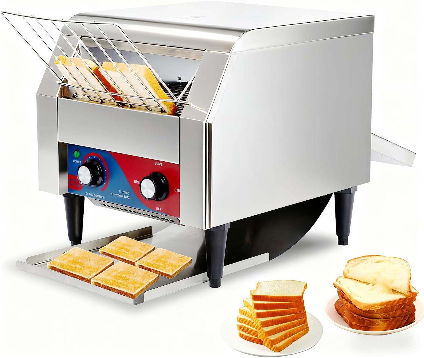CTJ Commercial Toaster - 300 Slices/Hour Electric Conveyor Belt Toaster Heavy Duty Stainless Steel Toast Oven for Croissants Bun Bagel Bread, Restaurant Bakery Buffet