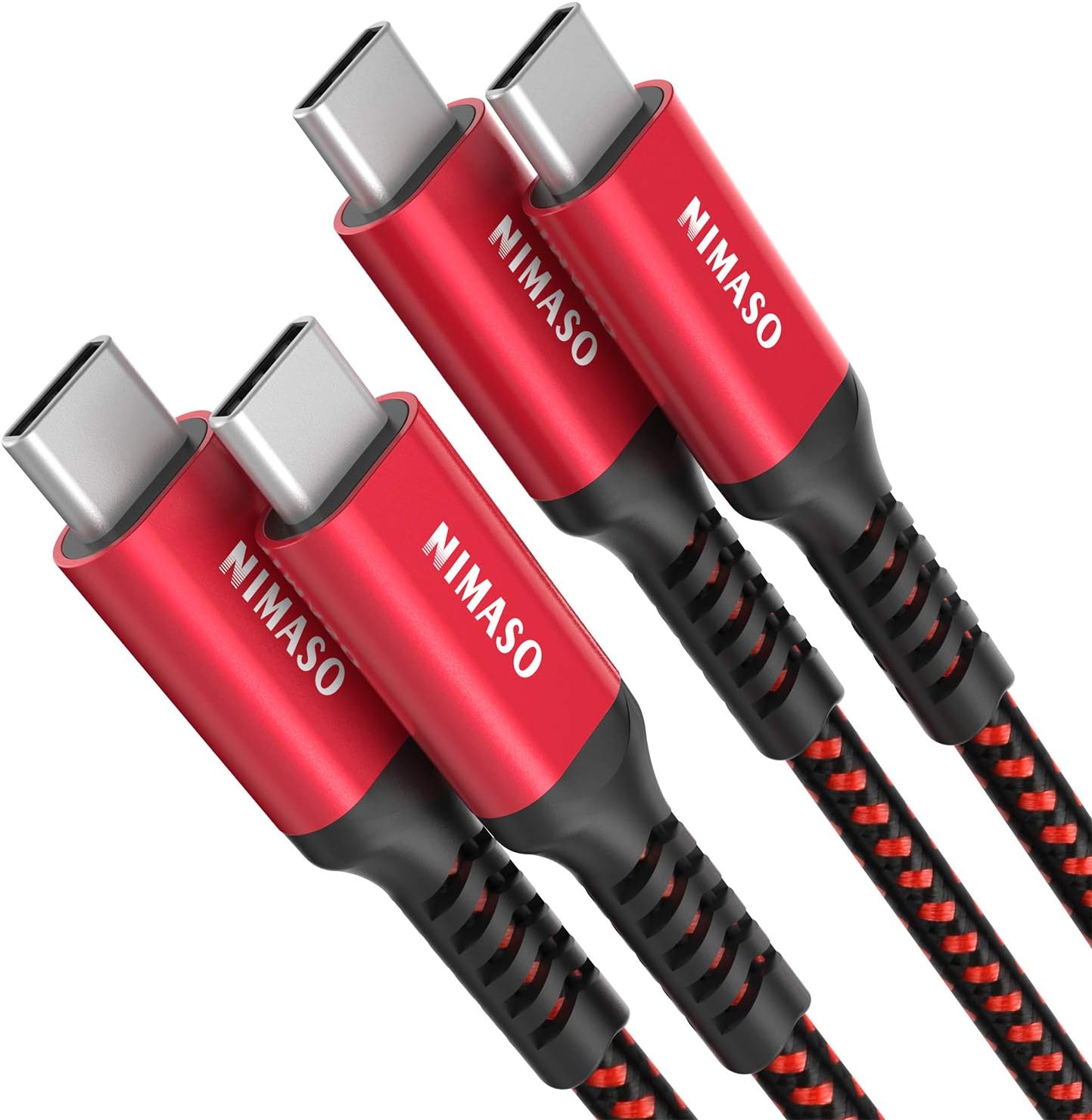 NIMASO 2-Pack USB C to USB C Cable (6.6FT + 6.6FT), Nylon USB 2.0 Type C 60W Charging Cable for iPad Mini 6, iPad Pro 2020, iPad Air 4, MacBook, Samsung, Switch, Pixel, LG (Red)
