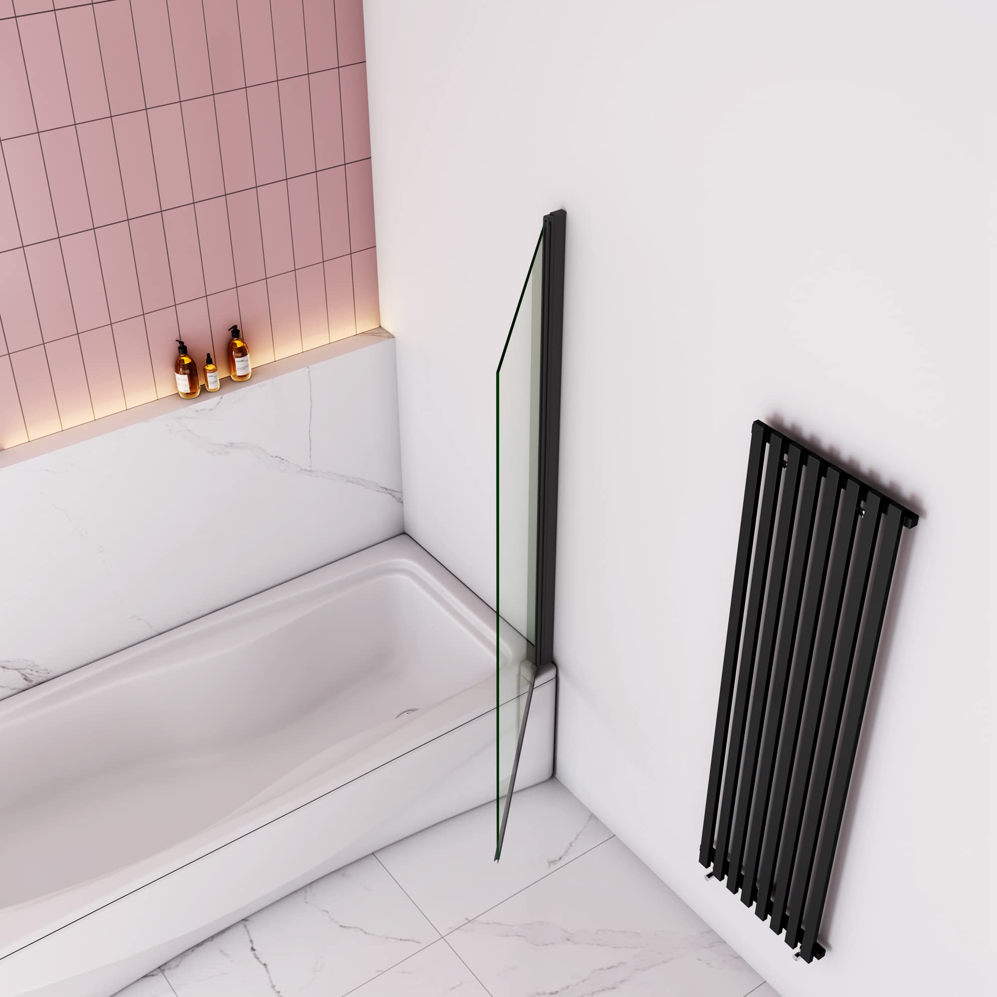 Mampara Ducha para Bañera - Perfil Negro Mate - Abatible 1 Hoja Rectangular Pivotante - Cristal Templado 6mm - (780-800) X1400mm