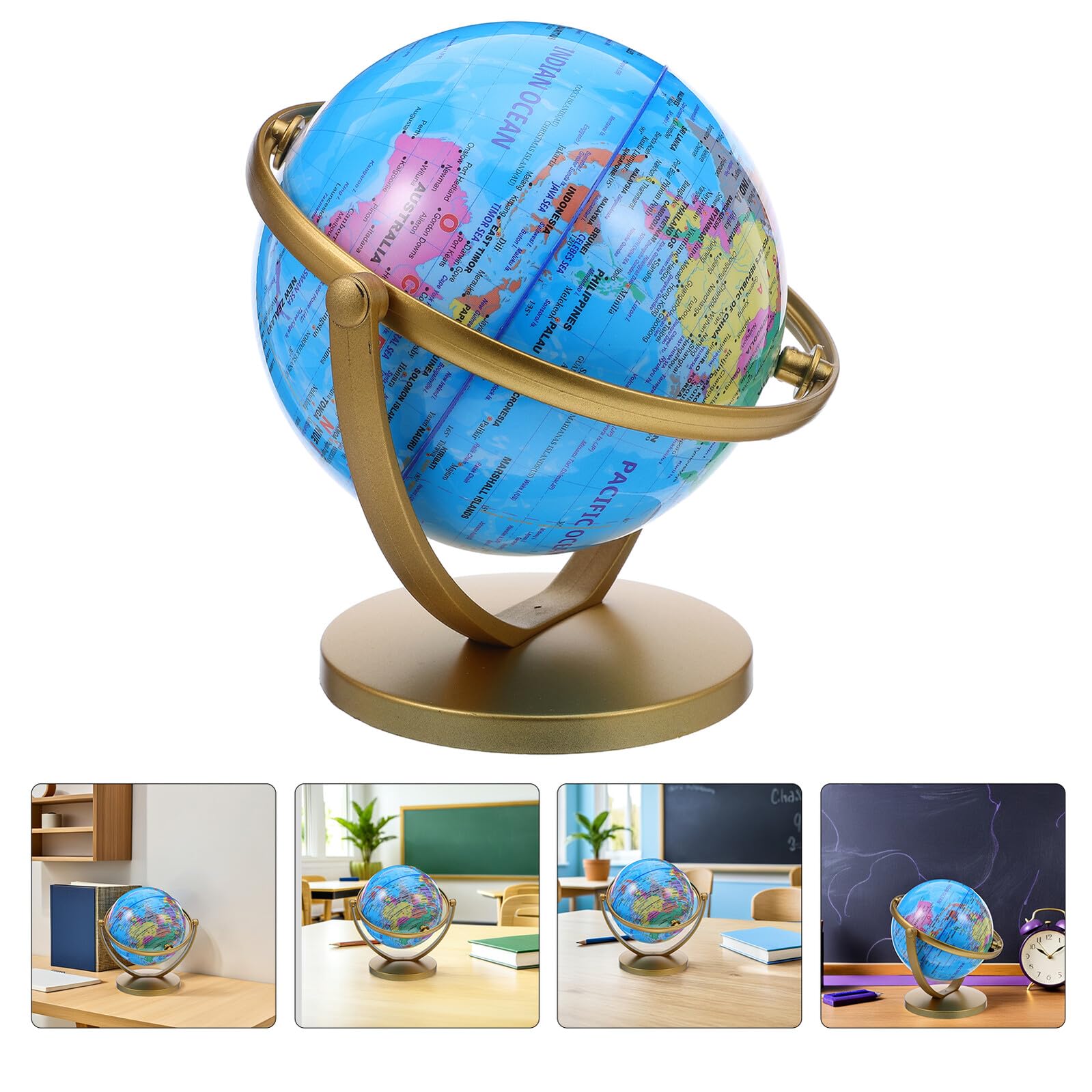 Kleiner 20cm Drehbarer Erdkugel mit Goldfarbenem Sockel Wasserfeste Weltkarte Schreibtischdekoration und Geografie Lernhilfe für Schüler und Homeoffice