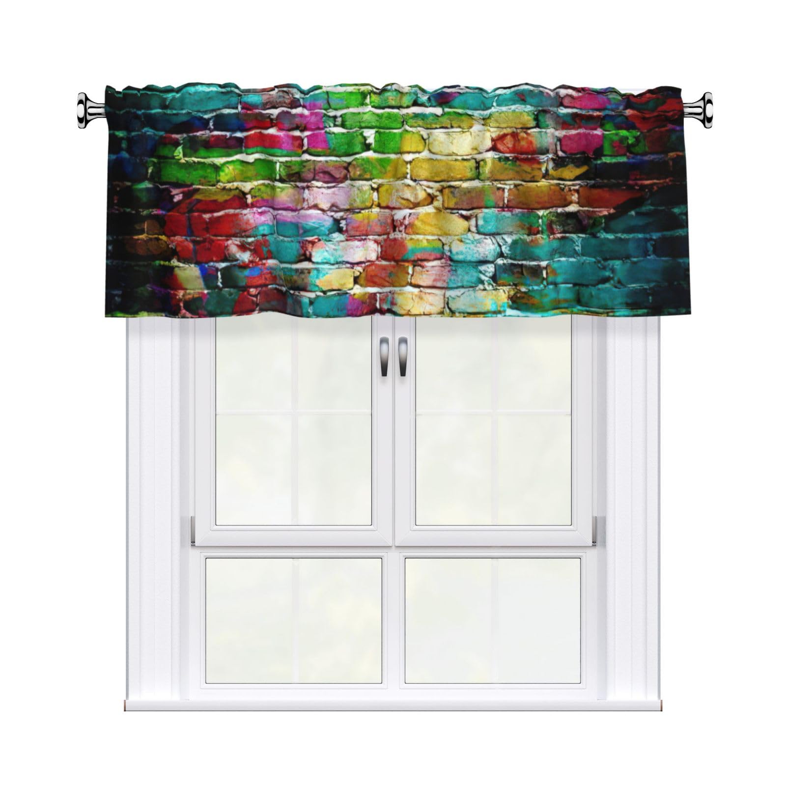 aacxzff Graffiti Colorful Brick Print Curtain Valance 54"x18" (WxL) for Kitchens Bathrooms Bedrooms Balconies Living Rooms