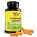 Turmeric Ginger Piperine Capsules - Curcumin 95% with Black Pepper, Vitamin C, D3 & Zinc - Gut, Joint & Immune Support - Vegan Supplement - 60 Capsules