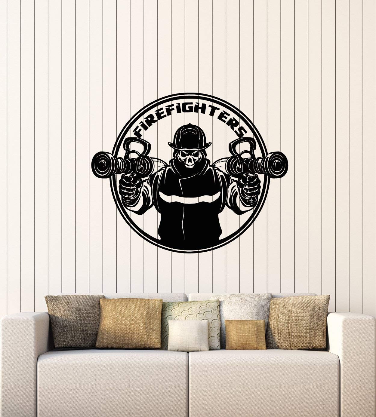 WallStickers4ever Vinyl Wall Decal Firefighters Fire Department Skull Fireman Stickers Mural Large Decor (g4405) Black