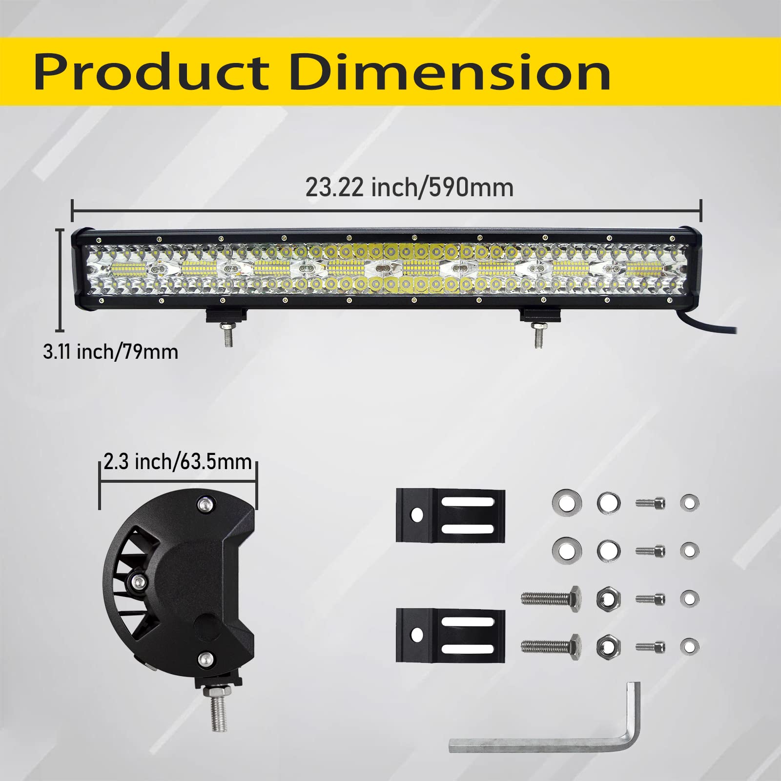 PICAA 59 Cm Barre LED 4x4, 23 Pouces 480W Barre Lumineuse LED 6000K Blanc 12V 24V Imperméable Lampe Pour Voiture Camion Tracteur Off Road ATV SUV