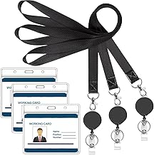 YOUOWO Horizontal Neck Strap Neck Strap Elastic Reel ID Card Holder 3 Pack (Black)