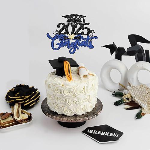 Miniatura 7 de 1 pieza de decoración de pastel de felicitaciones 2023 con purpurina azul para diploma de graduación, selección de pasteles de felicitaciones clase