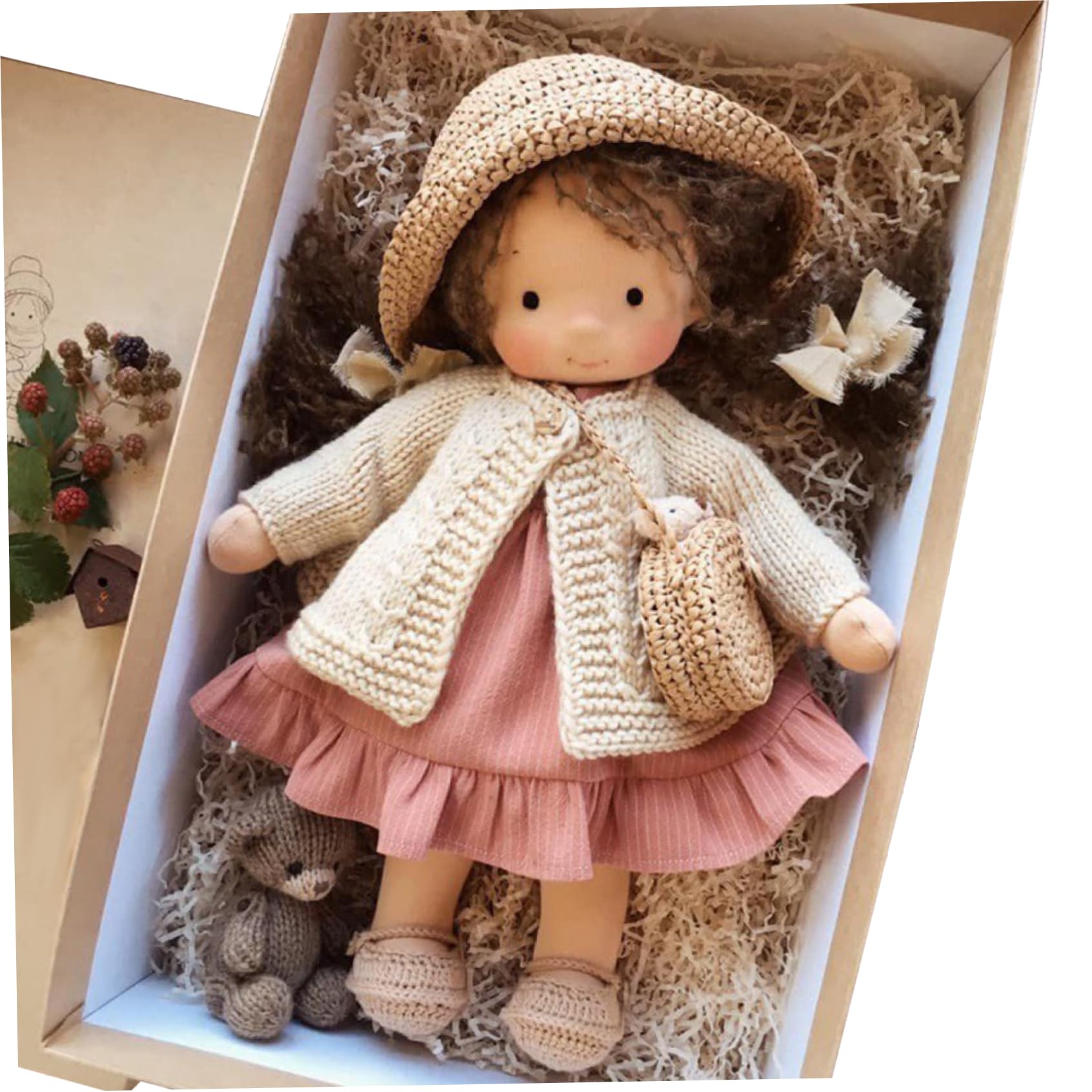 Muñeca de Trapo con Caja, muñeco de Trapo de 11x2x5 Pulgadas con Sombrero, Bolsa, Zapatos para bebés, niños pequeños, Navidad, cumpleaños