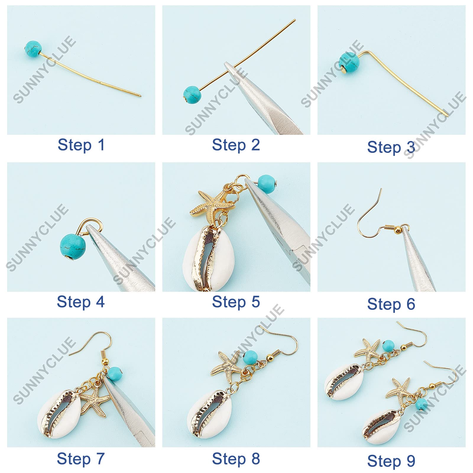 SUNNYCLUE 1 Scatola 20 Pezzi 10 Stili Naturale Bianco Ciprea Conchiglie Conchiglie Placcato Charms per Collana Braccialetto Orecchino Fare