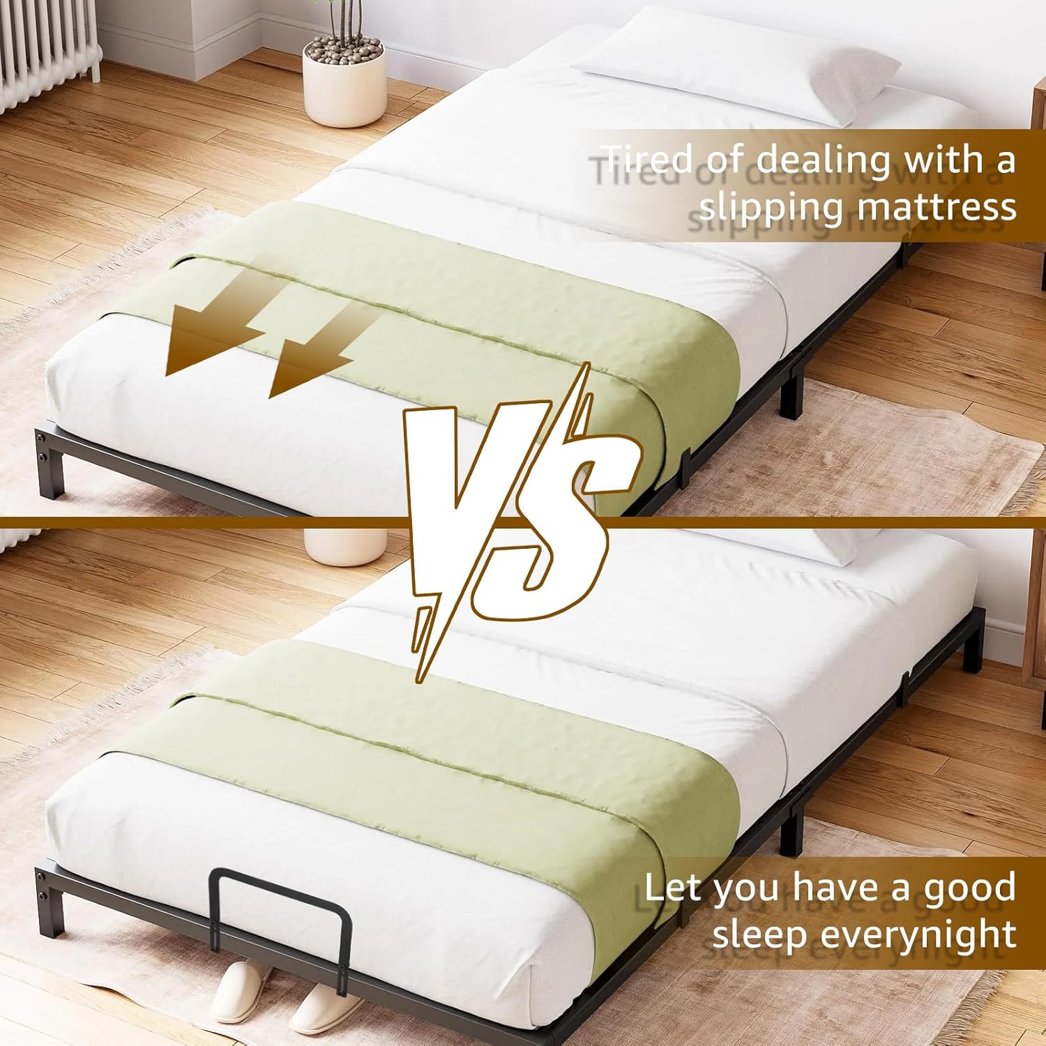 STARVAST 4 Pack Mattress Slide Stopper, Non-Slip Metal Mattress Gripper Retainer Bar, Mattress Holder Gripper for Bed Frame to Prevent Sliding, Mattress Holder for Metal Bed Frame