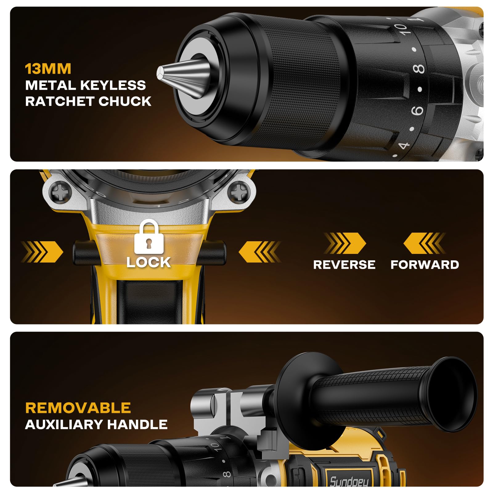 Sundpey Taladro Percutor Bateria 21V, Max 2150RPM Taladro Atornillador Batería Sin Escobillas con 2x4.0Ah Baterías, 20+3 Ajuste de Par Inalámbrico Atornillador Electrico, 13mm Portabrocas, 2 Velocidad