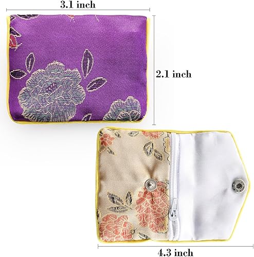 Miniatura 7 de handrong 30 bolsas de seda bolsa de regalo de joyería pequeña brocado chino organizador de monedas bordado bolsillo con cierre de broche y