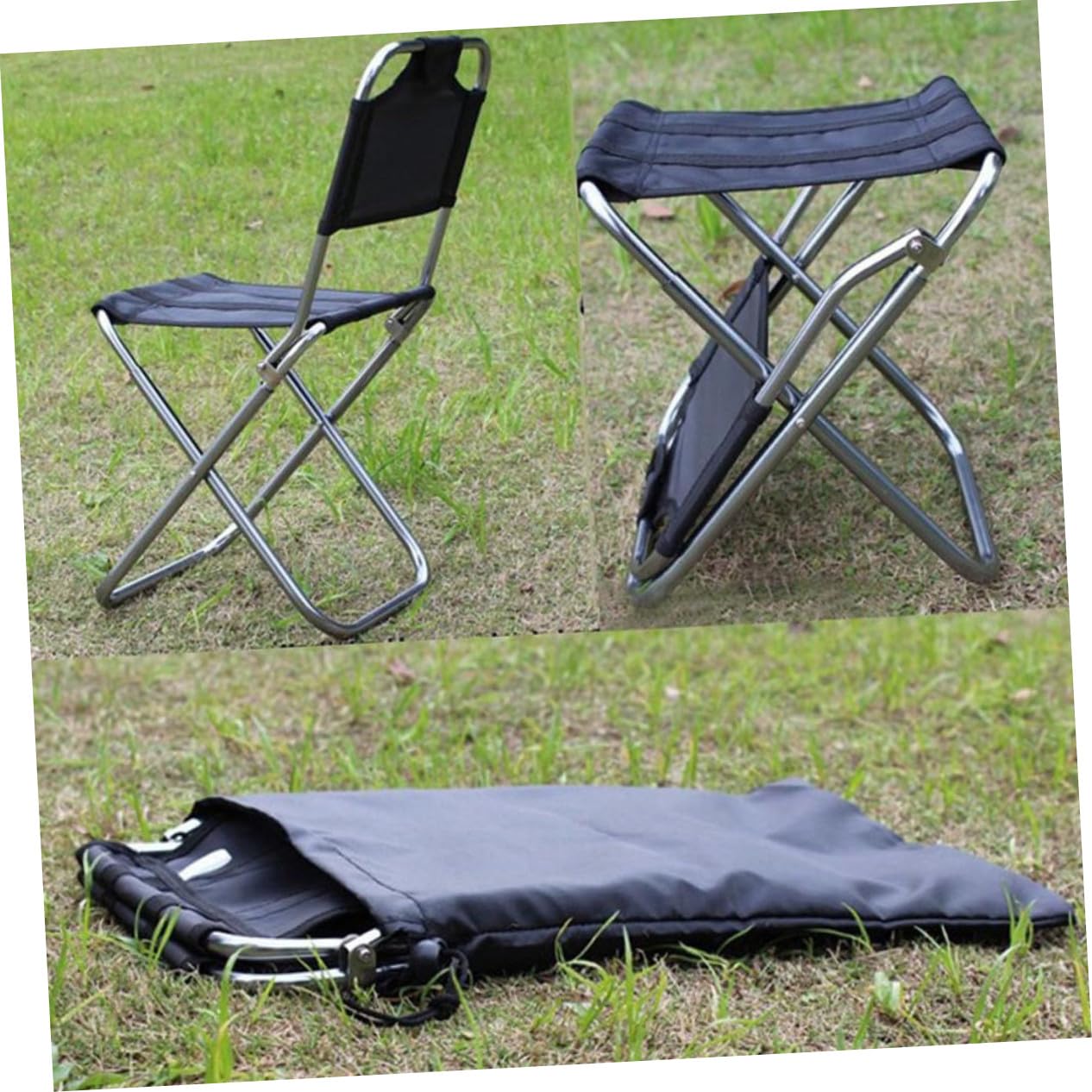 Sgabello Pieghevole in Lega di Alluminio con Schienale Sedia da Campeggio Portatile per Pesca e Giardino Design Stabile e Trasportabile con Borsa di Stoccaggio