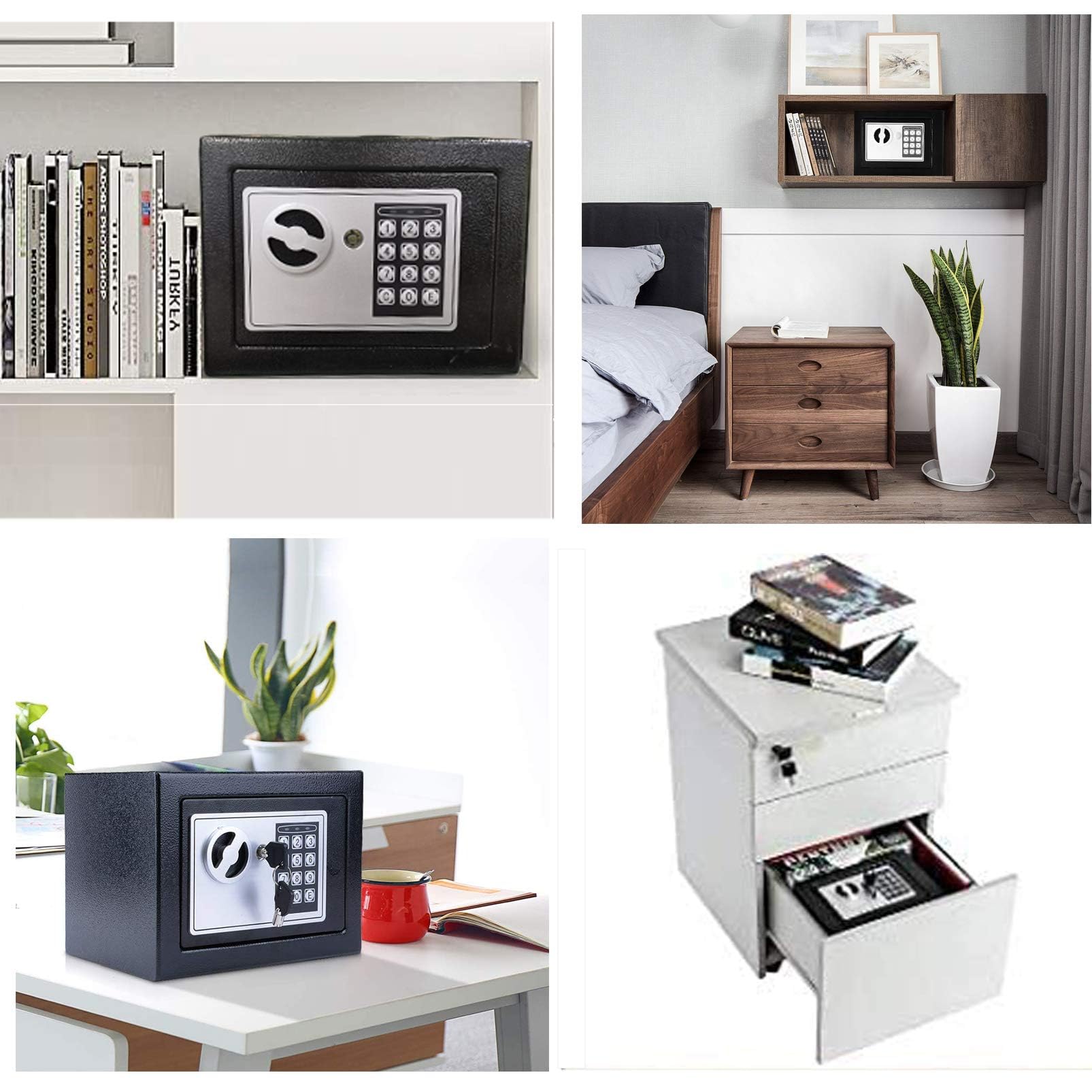 Cassaforte elettronica 6,65 l – Cassaforte di sicurezza con codice digitale 3 – 8 cifre, fissaggio a parete, per oggetti di valore, casa, ufficio, hotel