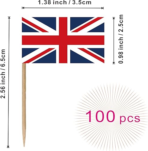 Miniatura 2 de Bandera de palillo de dientes británico del Reino Unido Reino Unido Union Jack National, mini cóctel de frutas, decoración de banderas, 100 unidades