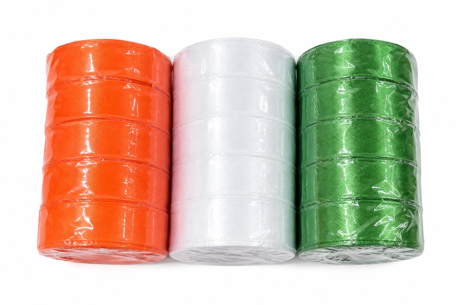 Tricolor Satin Ribbon Roll 1 Inch x 9 Meter (Orange, White & Green) | 5 Rolls Each Color, Total 15 Rolls | Decorative Ribbon for Independence Day, Gift Wrapping, Sewing, Craft & Event Decoration-image-24