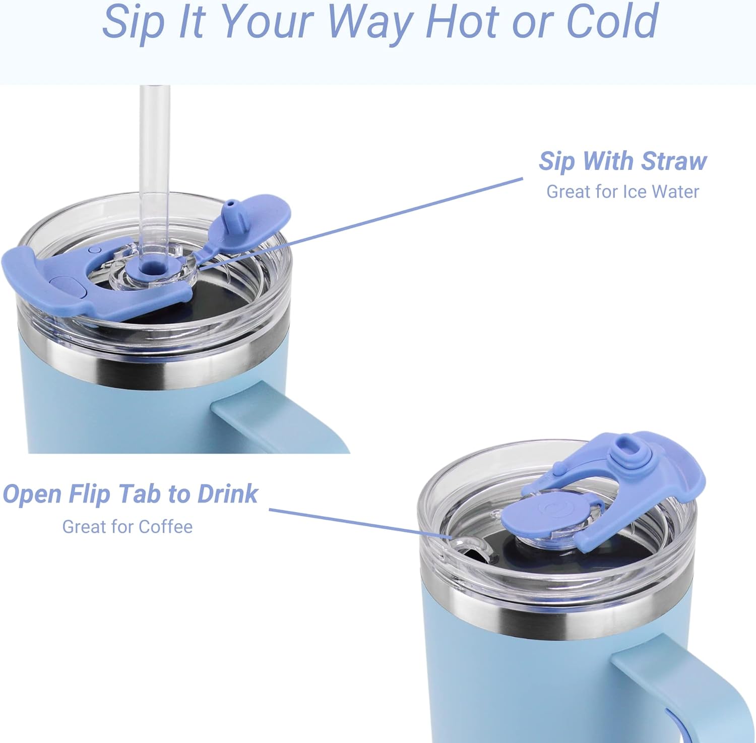 Drinco 40oz 30 oz Tumbler with Handle, Straw Lid, Insulated Stainless Steel Travel Mug Water Bottle Ice Coffee Cup For Cold and Hot, BigSur (30oz Sky Blue) - Image 4