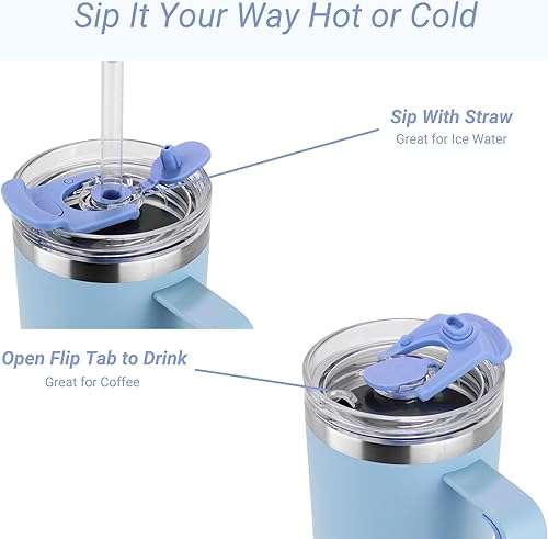 Miniatura 9 de Drinco BigSur - Vaso de 40 onzas y 30 onzas con asa, tapa con popote, taza de viaje de acero inoxidable aislada para agua fría y caliente, para