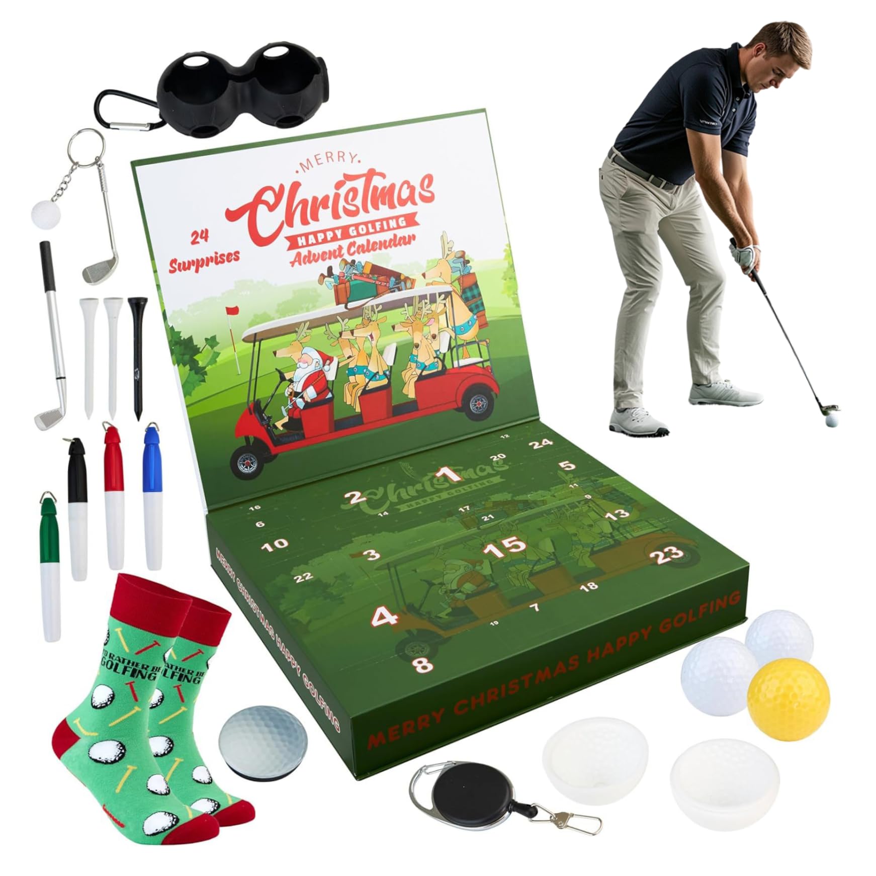 Calendario de Adviento de Golf 2025, 24 días, accesorios y herramientas de golf, calendario de cuenta atrás navideña, conjunto para marido, papá, novio, amantes, sorpresas navideñas, decoracione
