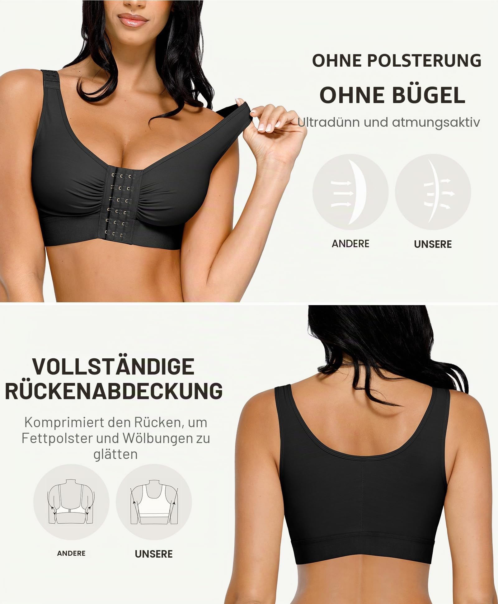 FeelinGirl Kompressions BH Nach Brust Op Mastektomie Still BH Ohne Bügel Große Brüste Starker Halt Mit Frontverschluss Und Verstellbaren Trägern