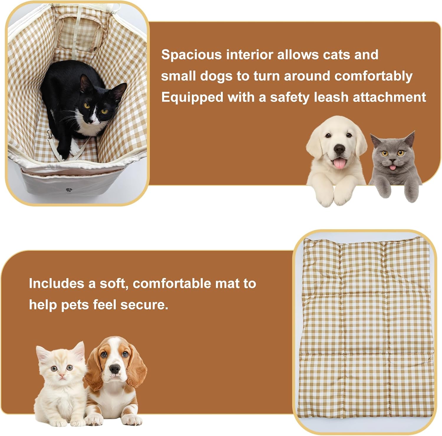 Dog Purse Carrier for Small Dogs Cats Puppies 17 lb Max, Breathable Mesh & Comfortable Strap, Dog Purse Carrier with 6 Pockets & Safety Leash Clip (Cream Color)