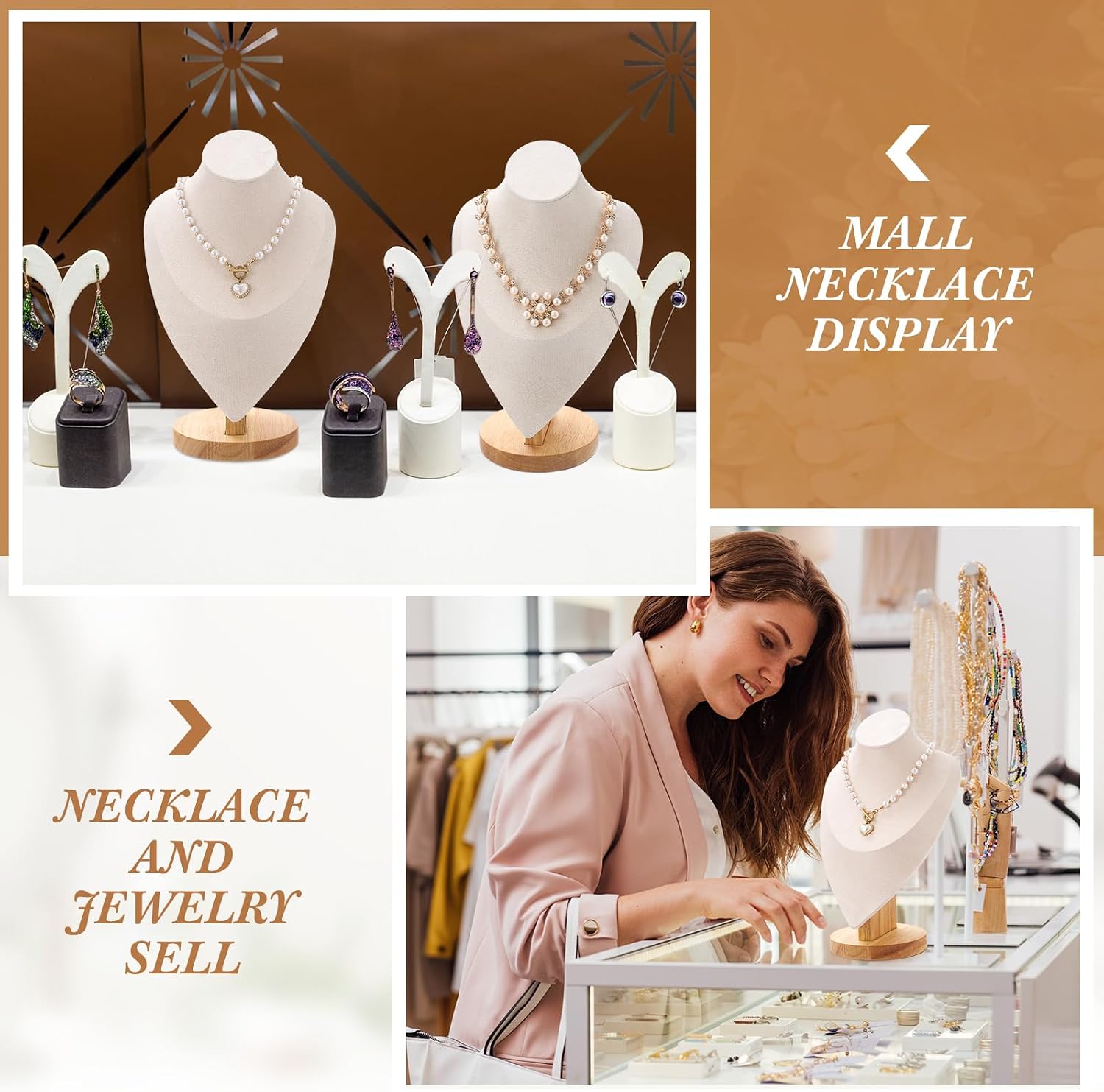 Juexica Necklace Display Stand Bamboo Jewelry Bust for Vendors Necklace Mannequin Holder for Selling Home Trade Organizer(Beige,11.4 * 7.5 Inch)