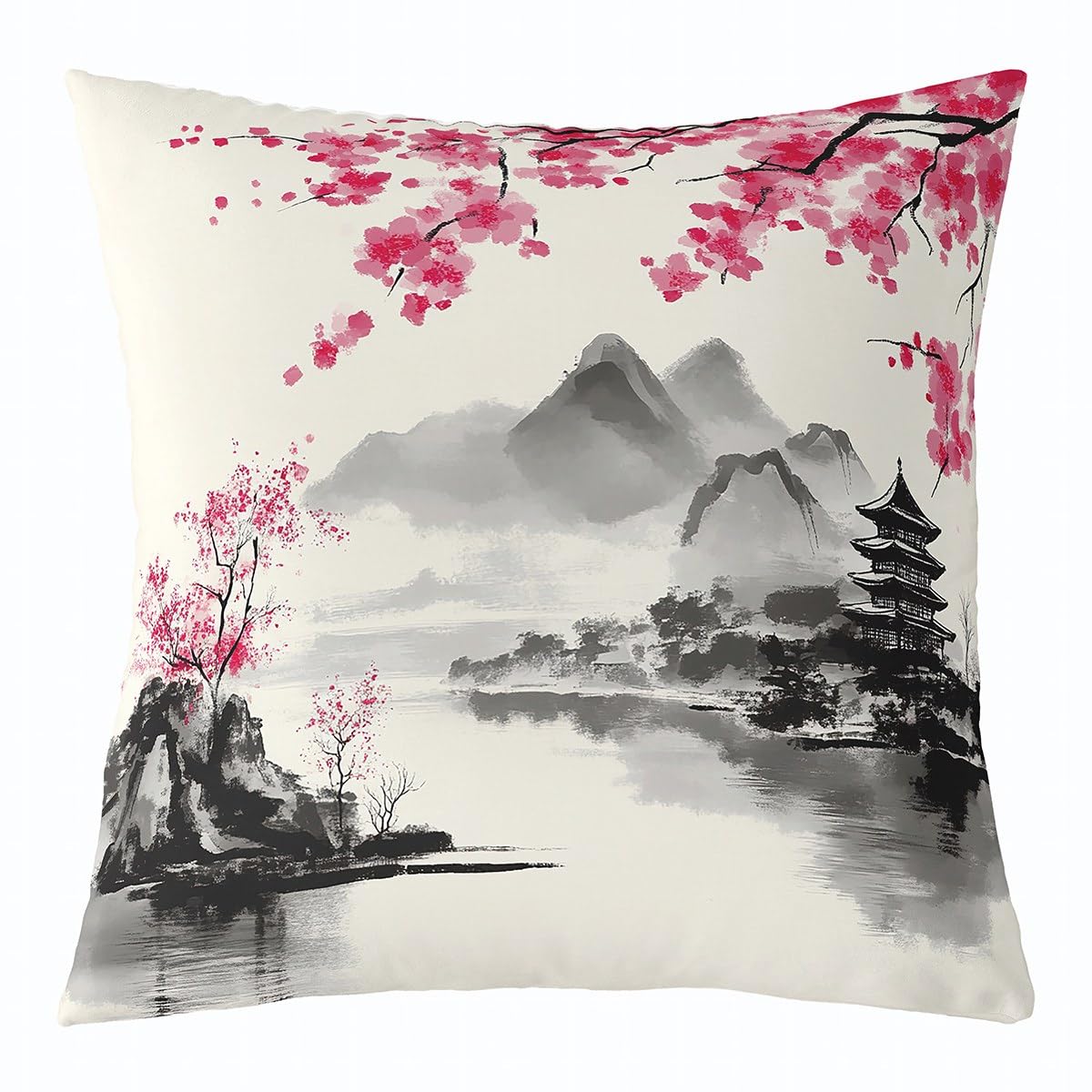 Feelyou Japanese Style Throw Pillow Cover,Japanese Ukiyoe Cushion Case for Home Living Room Decor,Reversible Sakura Flower Traditional Retro Theme