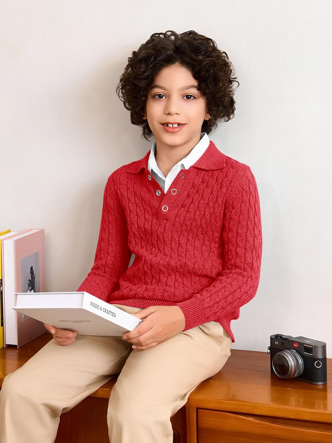 Haloumoning Boys Cable Knit Polo Shirt Kids Long Sleeve Sweater Fall Fashion Clothes 5-14 Years - Image 4