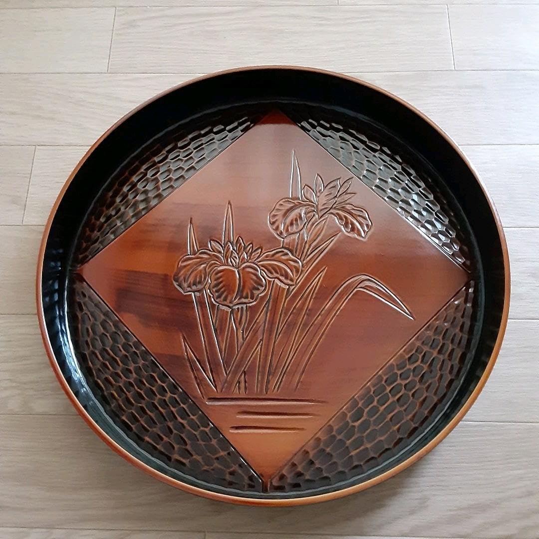 美術品・アンティーク・コレクション 鎌倉彫 大型角盆 菖蒲（あやめ