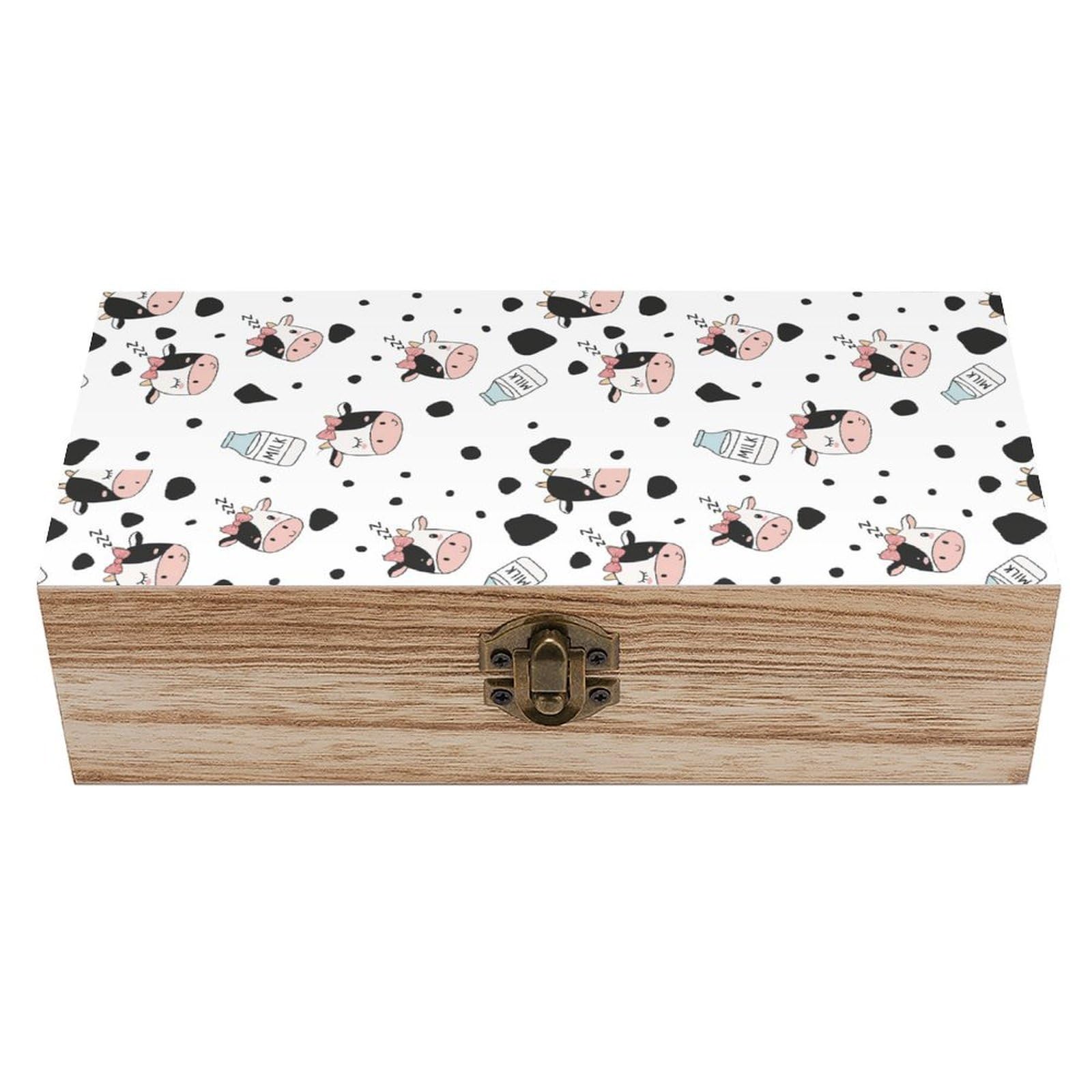 HLBSDM Cute Cow And Milk Wooden Storage Vintage Keepsake Decorative Boxs