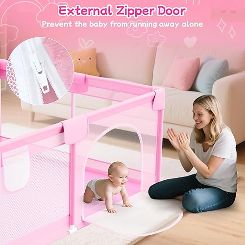 Miniatura 4 de Corralito grande para bebés de 74 x 50 pulgadas, corralitos de juego para bebés y niños pequeños con 2 asas, área de juego de valla de seguridad