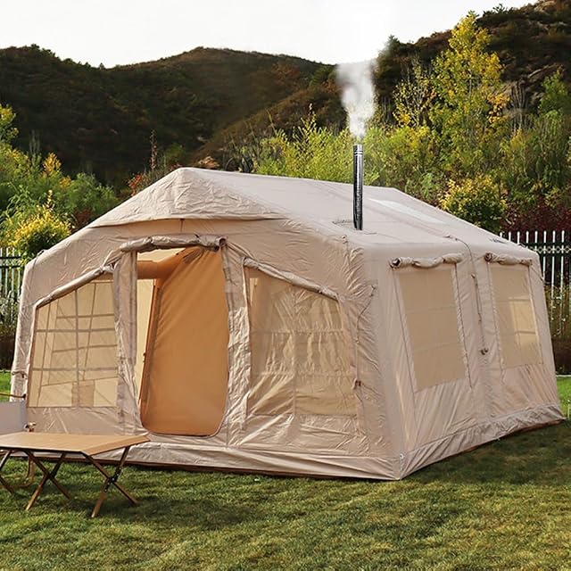 4 Season Inflatable Camping Tent with Separate Living and Sleeping Area 3000mm Waterproof Pop-Up Tent with Pump and