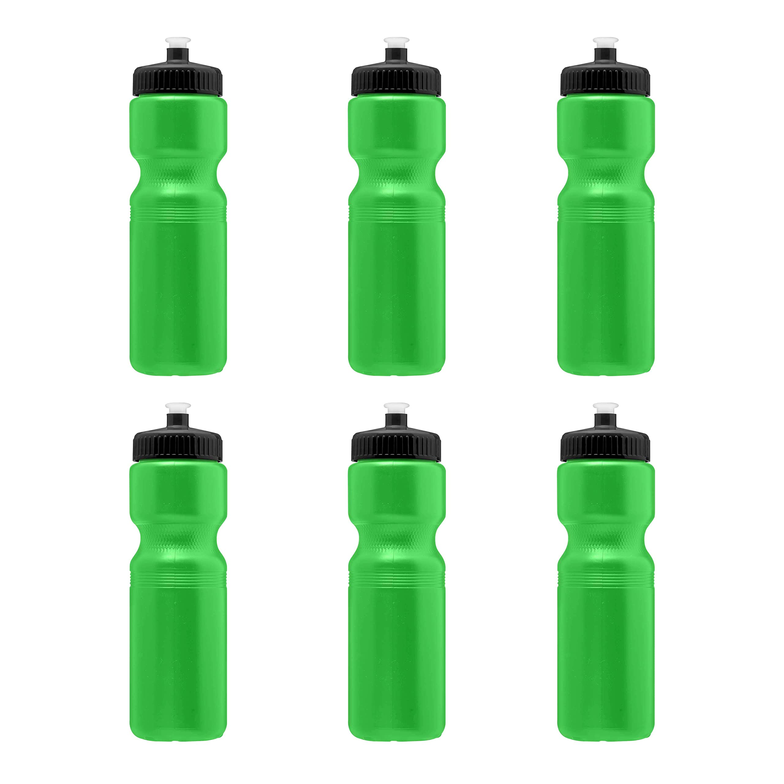 DISCOUNT PROMOS 28 oz. Push Cap Plastic Water Bottles Set of 6, Bulk Pack - Perfect for Gym, Hiking, Camping, Outdoor Sports - Neon Green