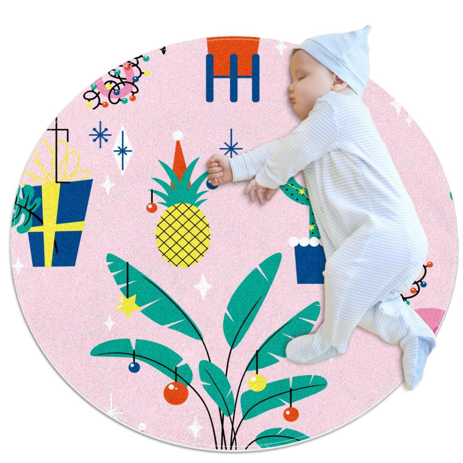 Tapis de douche antidérapant rond 1m avec motif ananas et cadeaux