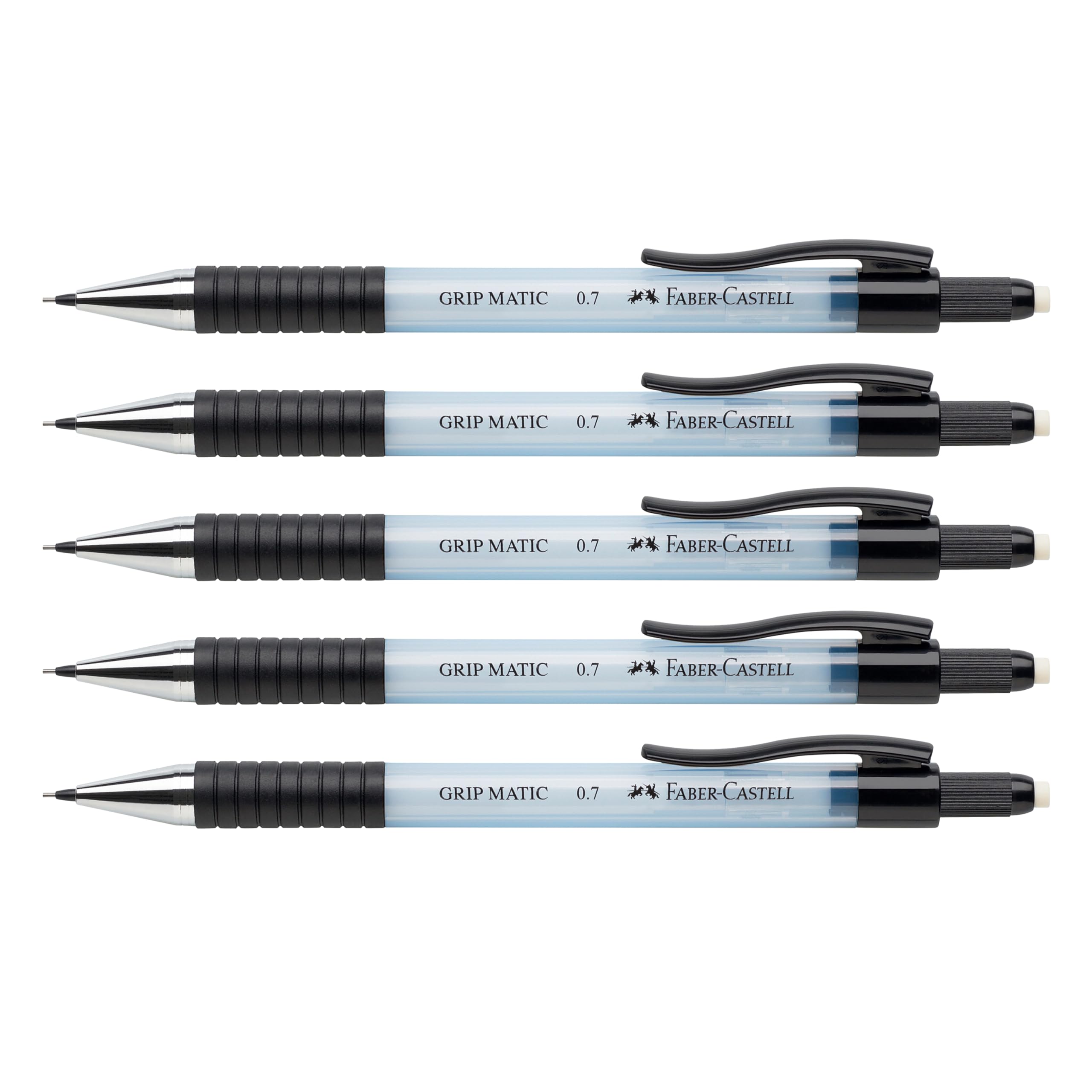 Faber-Castell 205205 - Portaminas Grip Matic azul cielo, 5 piezas, dureza B, mina 0.7 mm, incluye goma de borrar