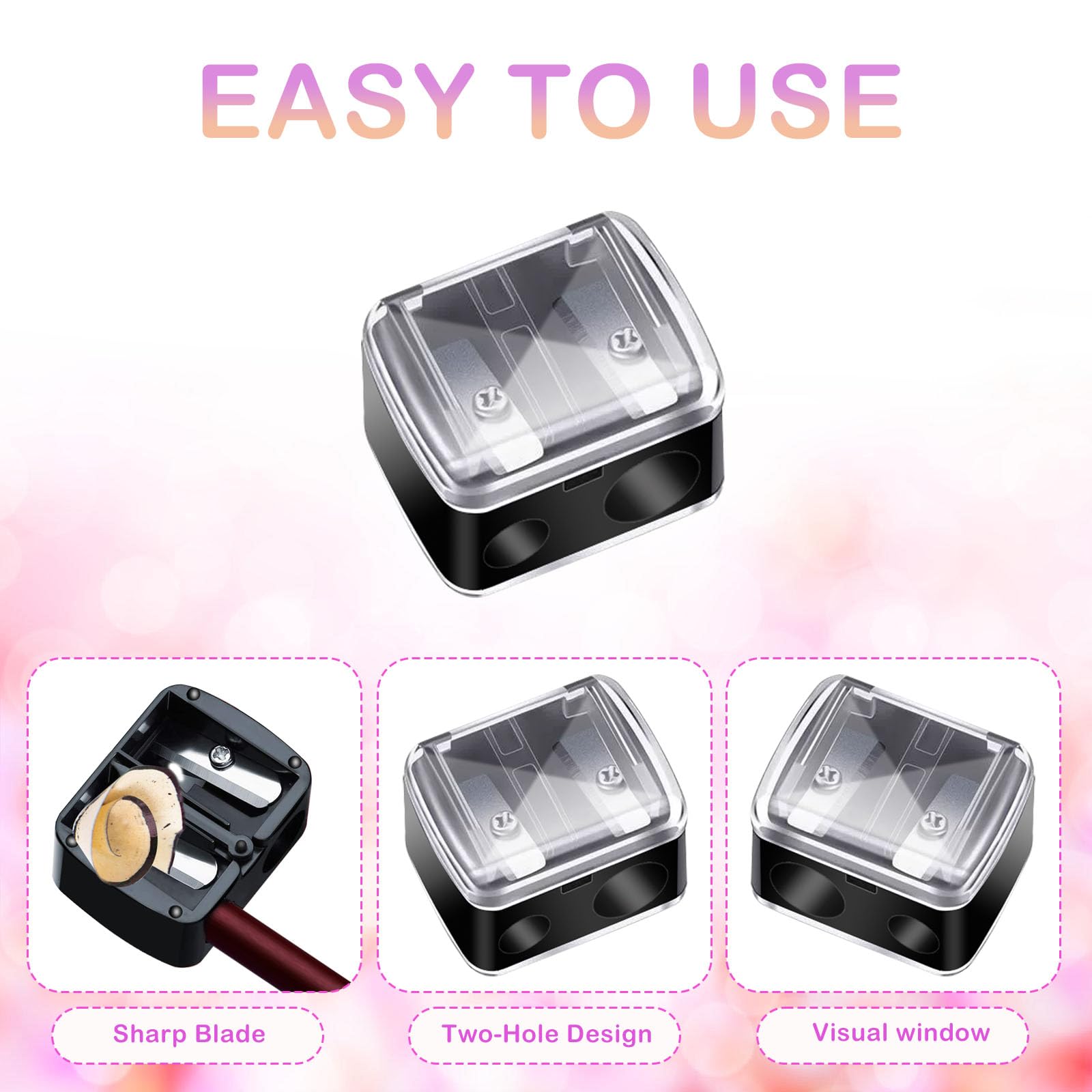 Sacapuntas de maquillaje, paquete de 4 sacapuntas cosméticos de doble agujero para delineador de labios, delineador de ojos y lápices de cejas, herramientas manuales cosméticas para mujeres y artistas