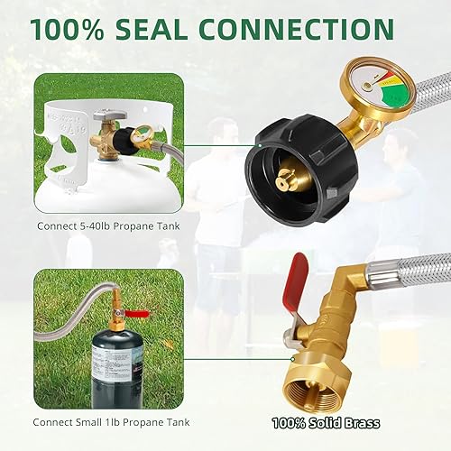 Miniatura 2 de Adaptador de propano para tanques de 1 libra con medidor de tanque y válvula de control, manguera de acero inoxidable de repuesto de propano de 3