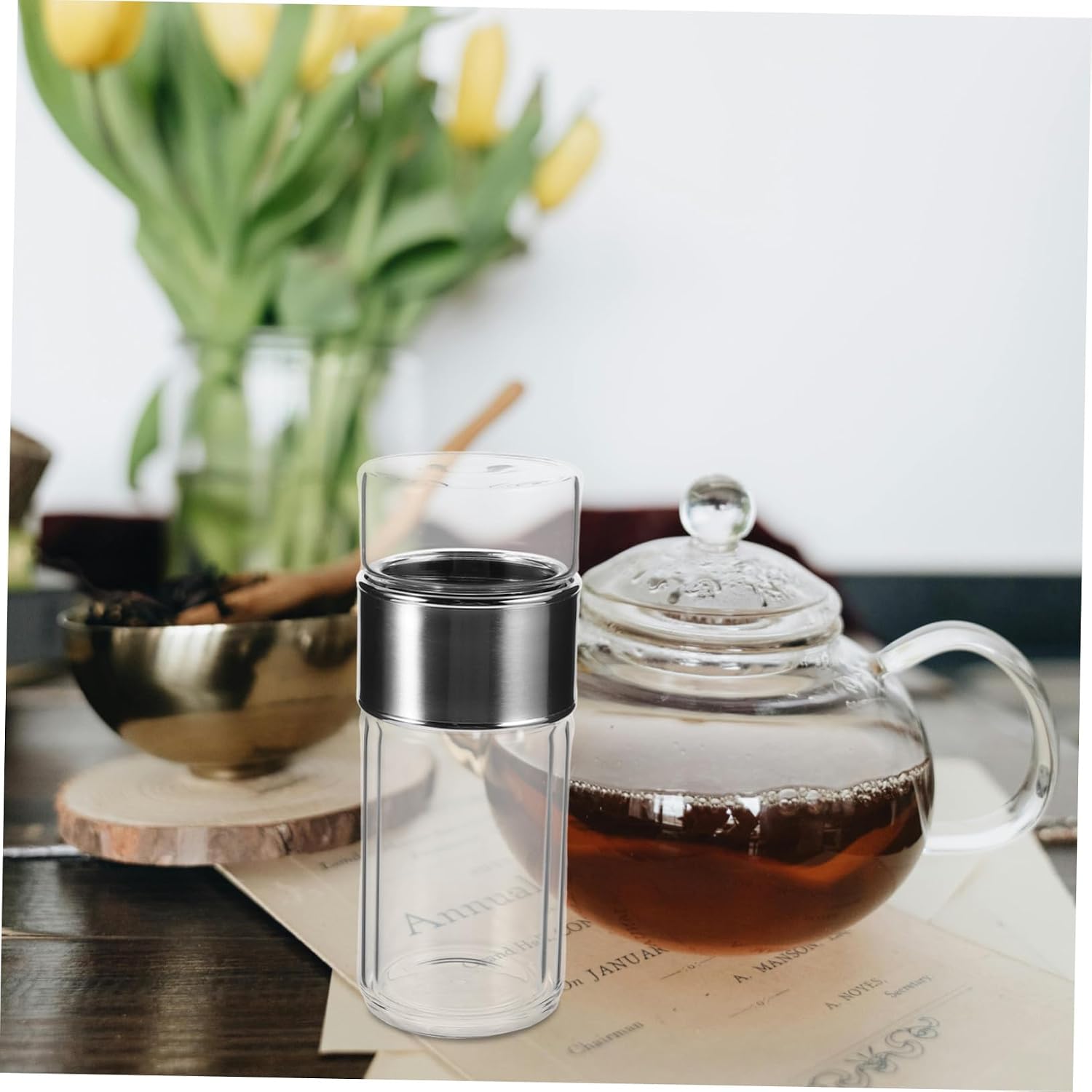 Alipis Double-Layered Glass Tea Infuser Cup with Strainer Water Separation Bottle for Loose Leaf Tea Convenient Travel Drinking Accessory for Home and On-the Brewing