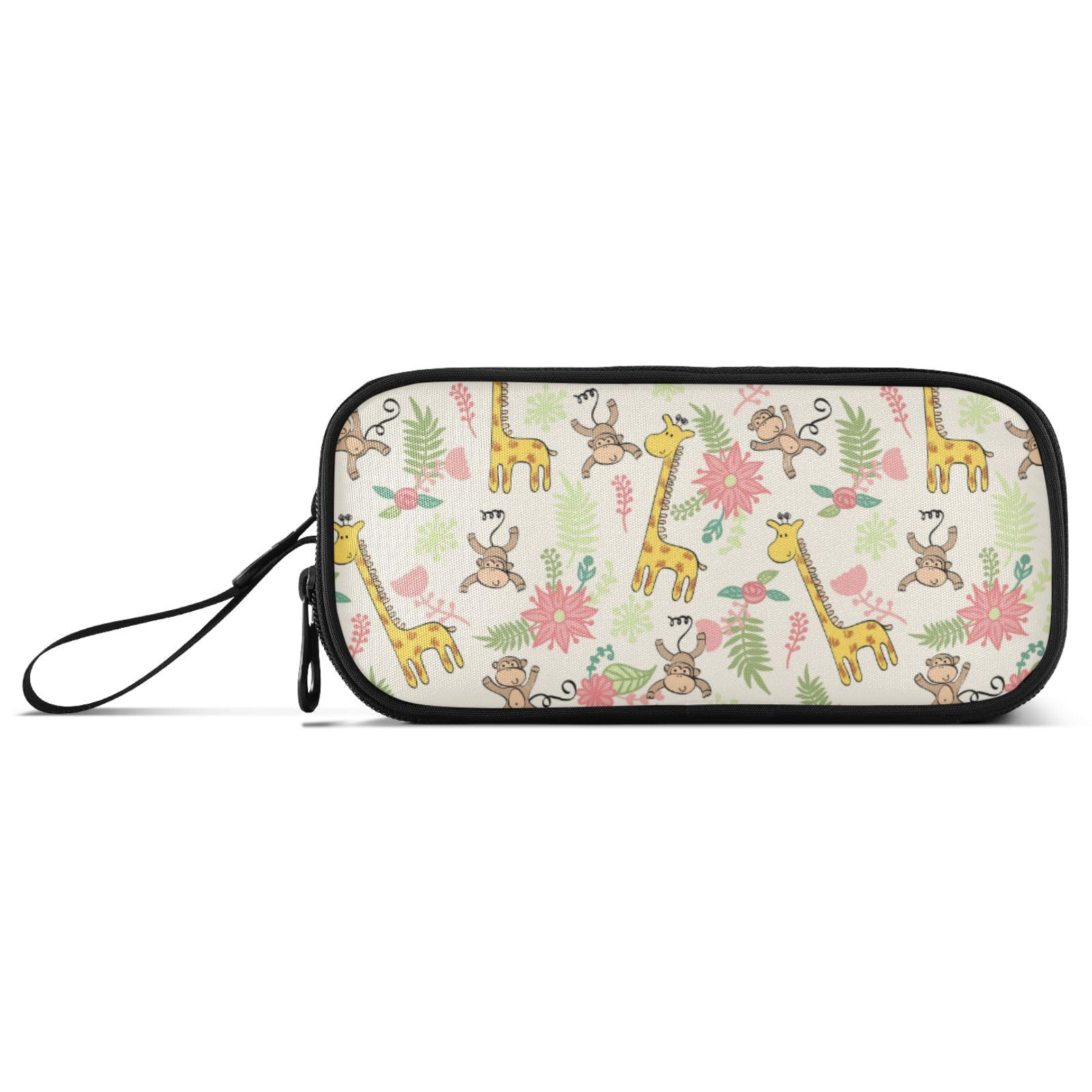 Large Pencil Case, Big Capacity Pencil Bag Pen Pouch Holder 3 Compartments, Monkey and Giraffe School Office Supplies Stationery Makeup Bag Storage Organizer for Students Girls Boys Women Men — image 1