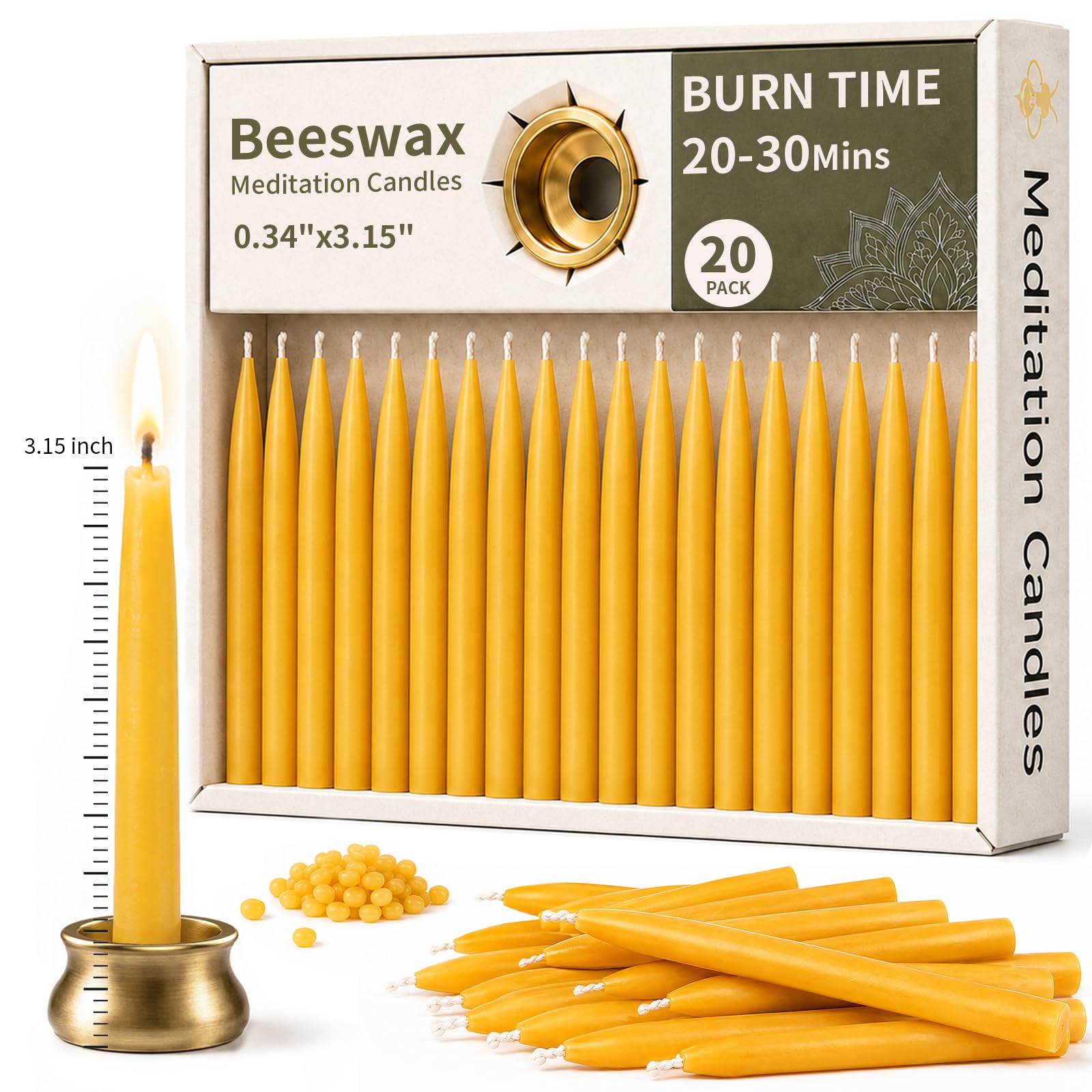 Photo 1 of Uniteland Beeswax Mini Taper Candles, 3.15 Inch, Yellow (20 Pack)