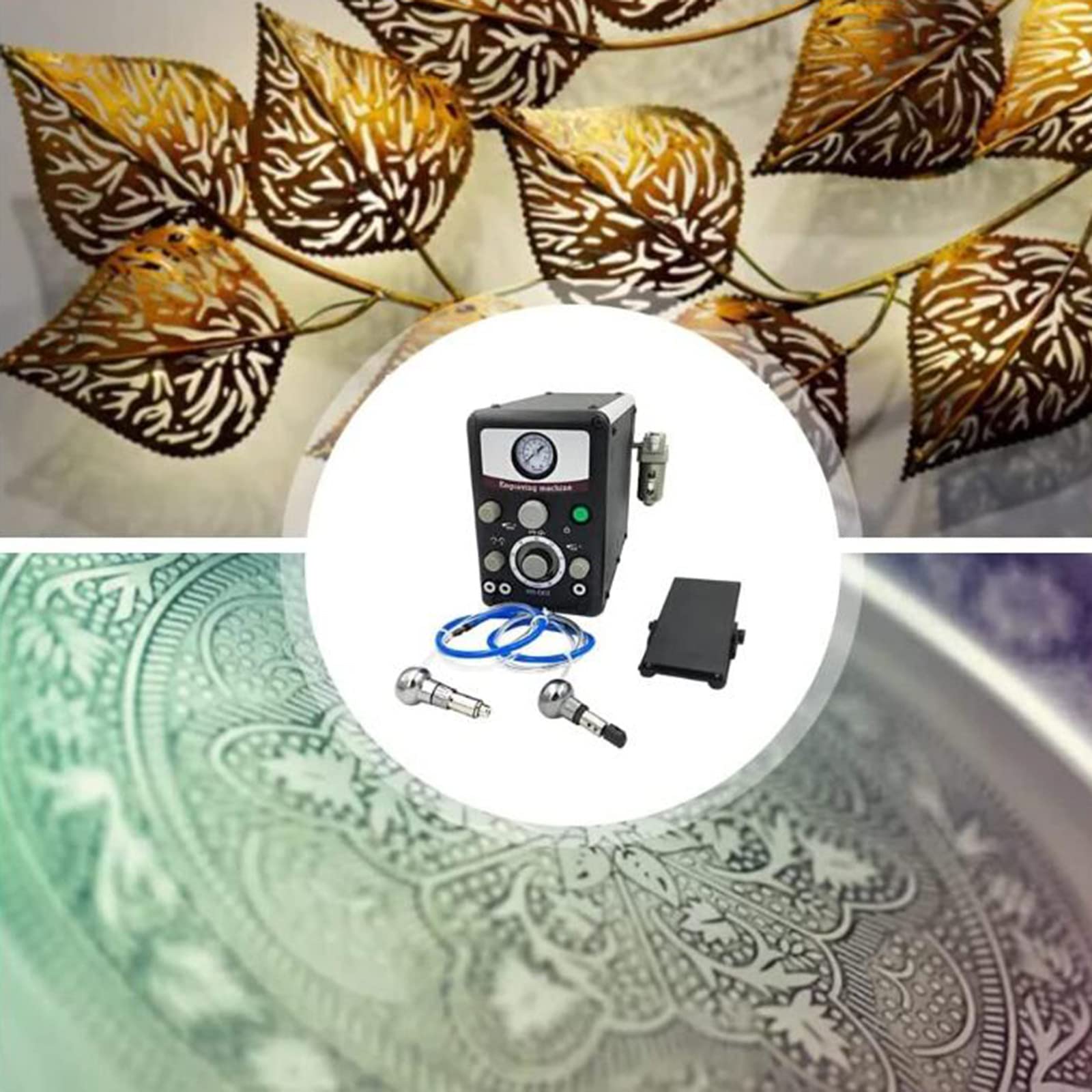 Kit de máquina de grabado neumática, herramienta de micrograbado de doble cabeza de velocidad ajustable para metal, manualidades de joyería, hierro forjado, grabado de precisión con pieza de mano