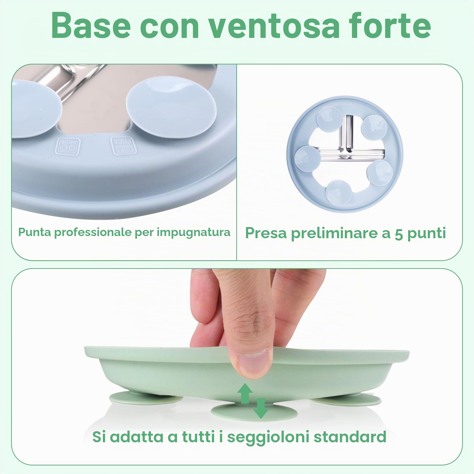 2 Pezzi Piatto Svezzamento Ventosa, Piatto con Ventosa per Bambini, Senza BPA, Piatti Svezzamento con Telaio Rimovibile, Piatto Ventosa Svezzamento, Piatti Acciaio Inox Bambini