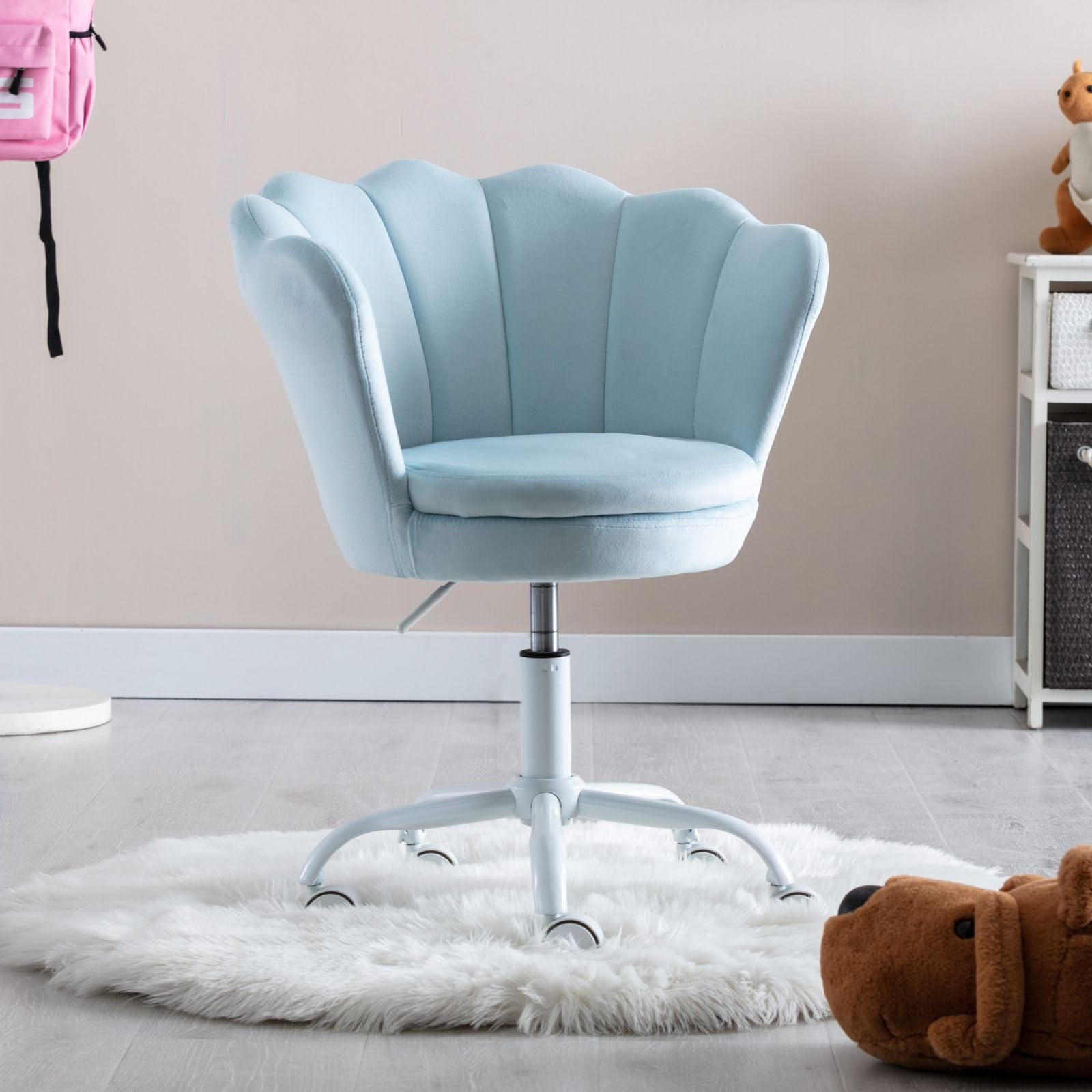 Ya-Home Sedia da Scrivania per Bambini in Velluto Sedie Studio Bambina Poltrona Girevole Regolabile in Altezza Sedia da Studio per Cameretta, Blu