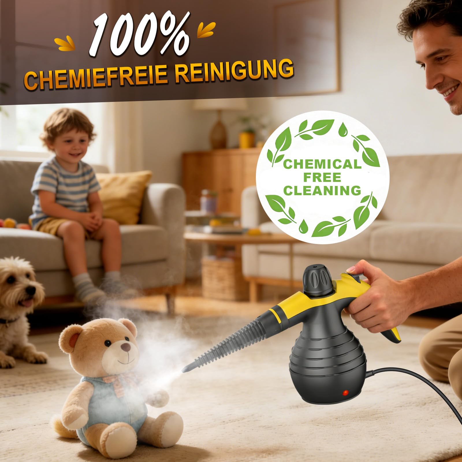 Limpiador A Vapor Portátil 1050W, Steam Cleaner De Mano Alta Presión, Calentamiento Rápido, 9 Accesorios, Sin Químicos, Para Baño, Cocina, Ventanas, Sofá, Tapicería, Juntas, Azulejos, Coche