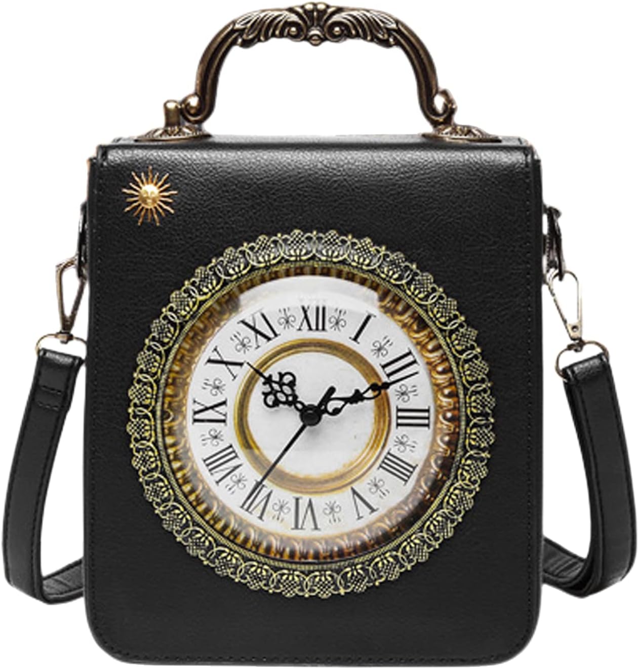 Clock Shaped Purse Women Classic Retro Handbag Crossbody Messenger Shoulder Bag Embroidered Unique NoveltySquare Bag